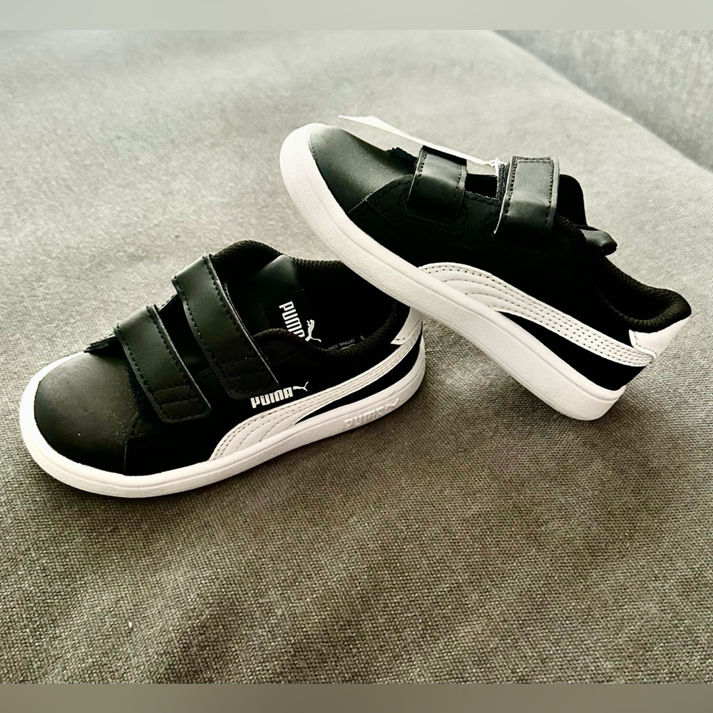 Puma Toddler Black and White Velcro Sneakers